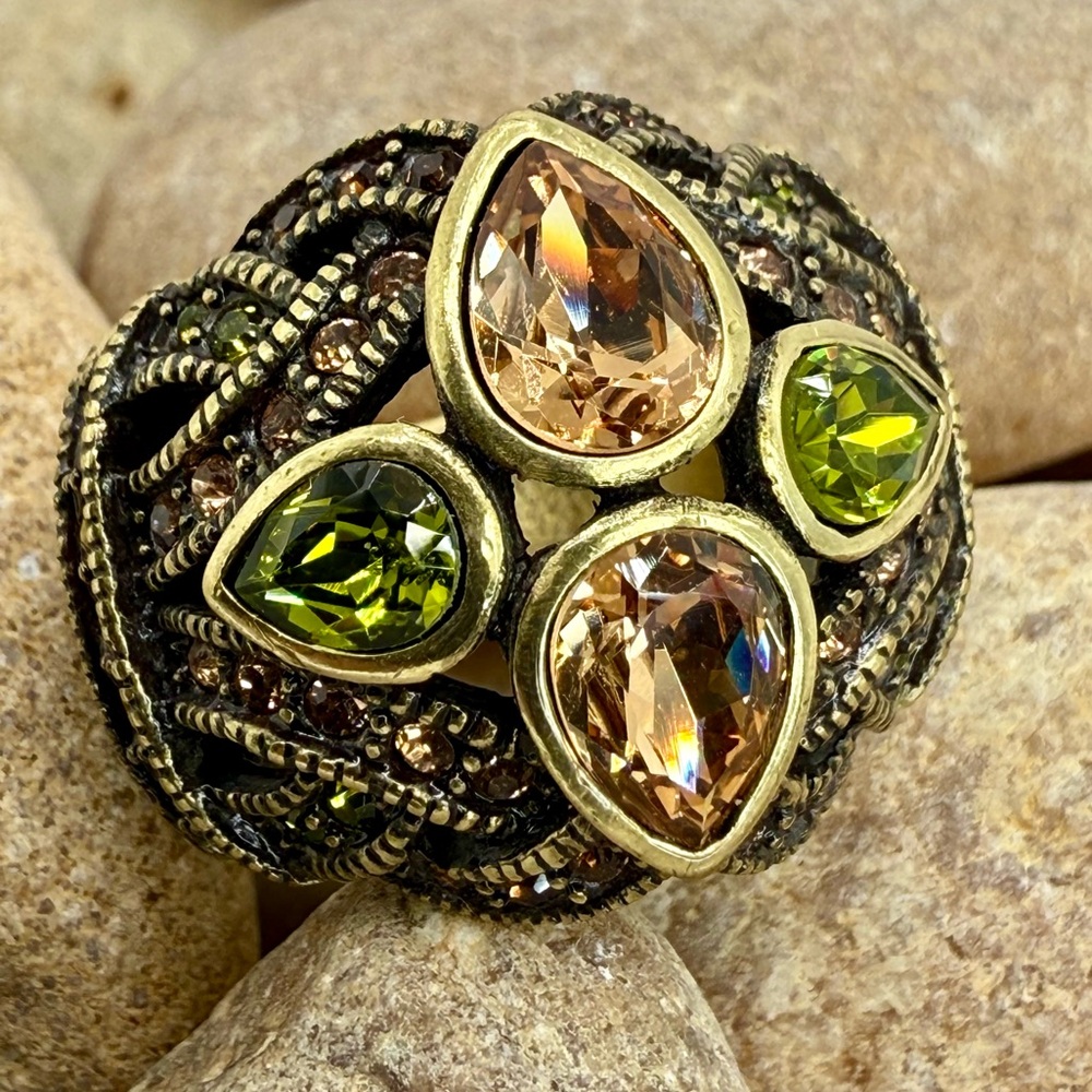 Heidi Daus Art Deco Swarovski Crystal Statement Ring Size 7 Vintage Glam